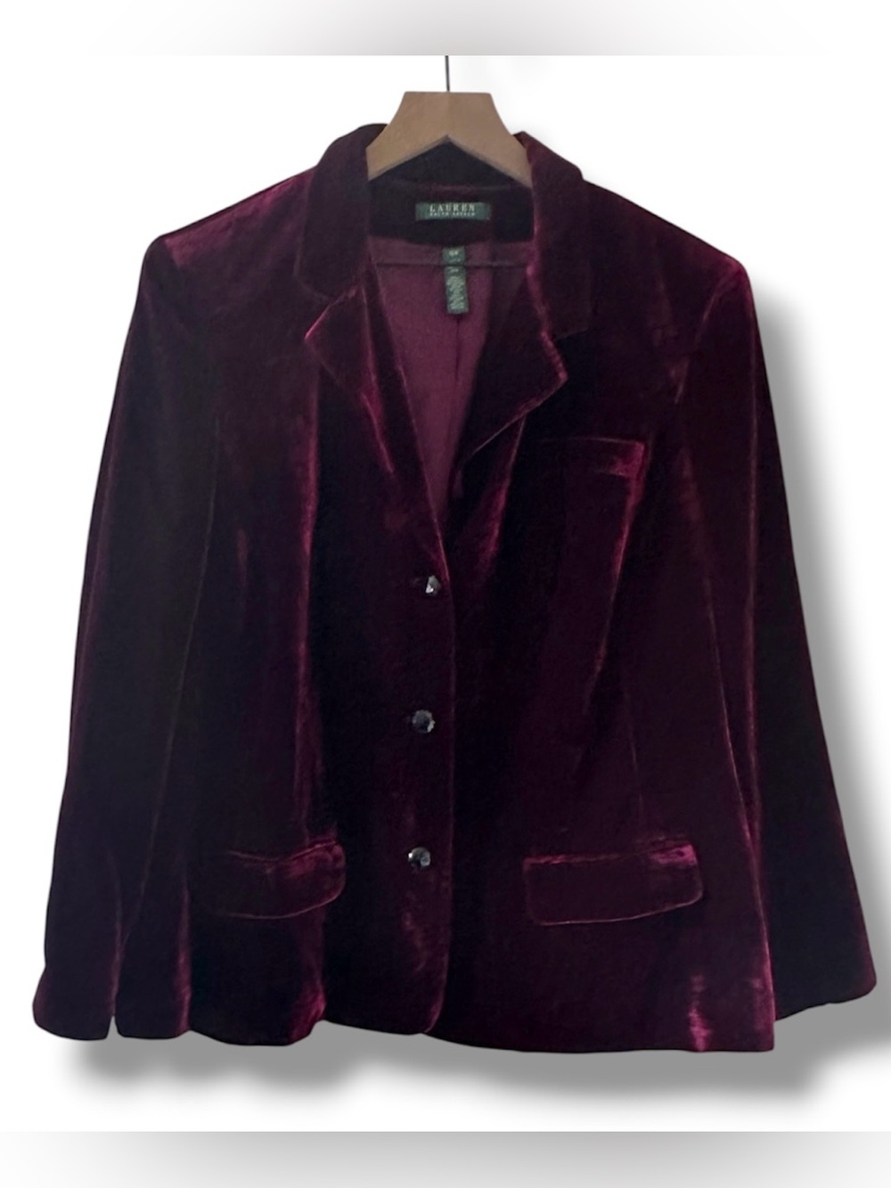 Vintage Lauren Ralph Lauren Burgundy Velvet Blazer Women’s Size 16W Jewel Tone